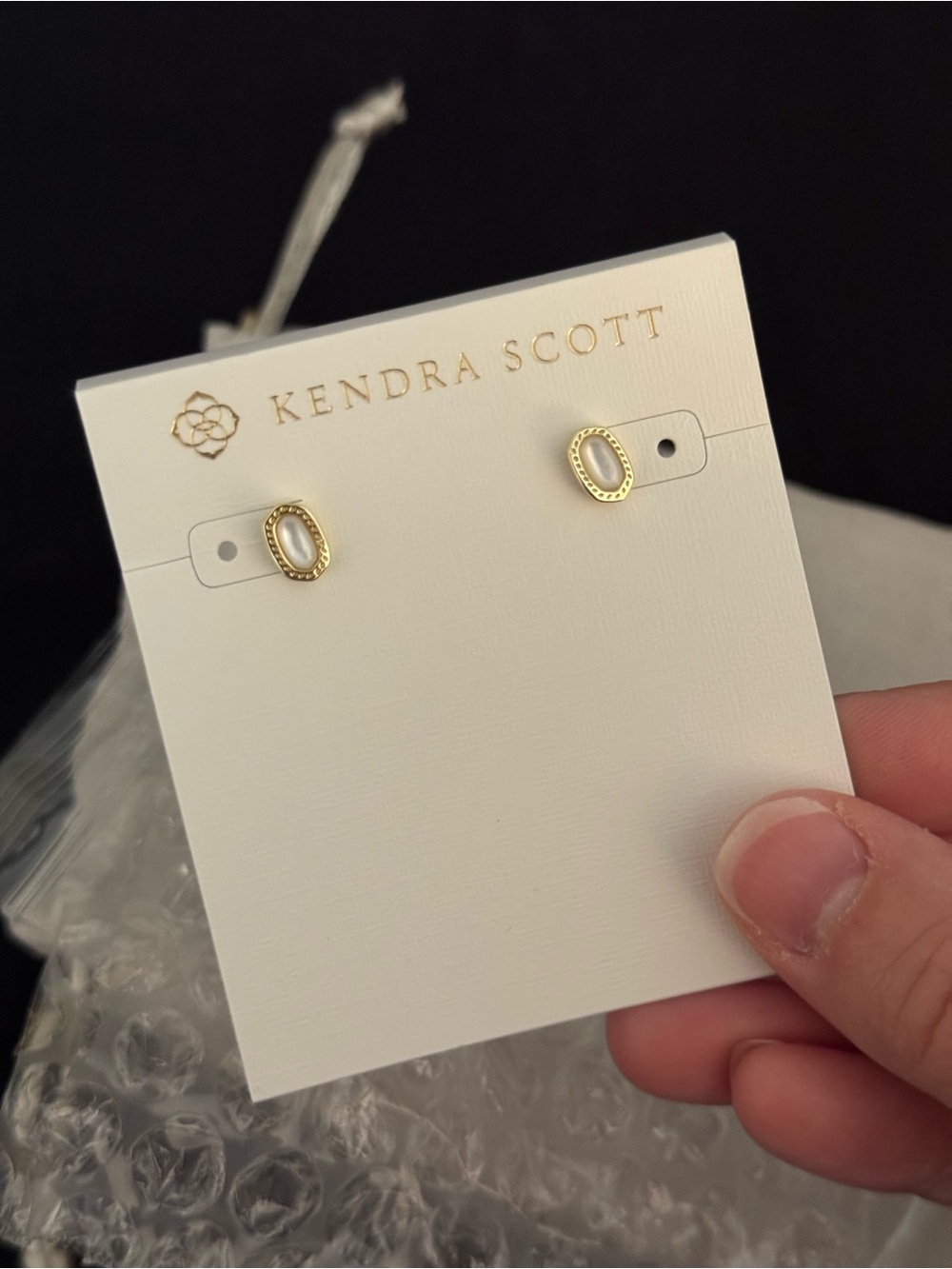Kendra Scott Gold Oval Stud Earrings with White Inlay